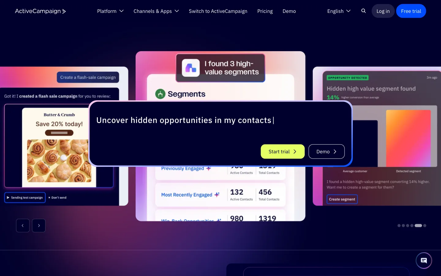 ActiveCampaign website: homepage hero section