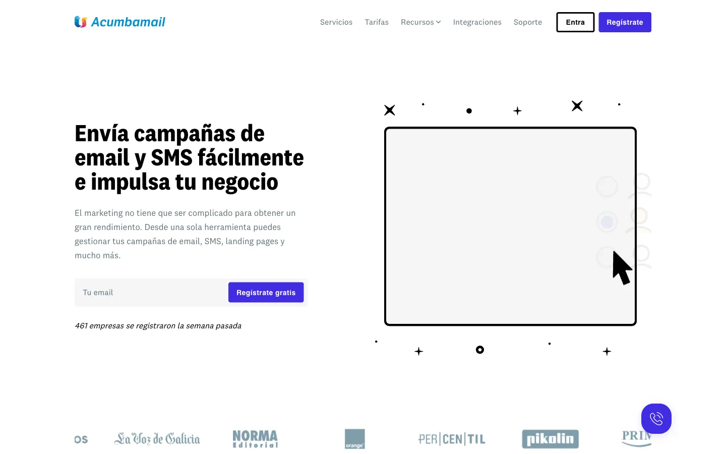 Acumbamail website: homepage hero section