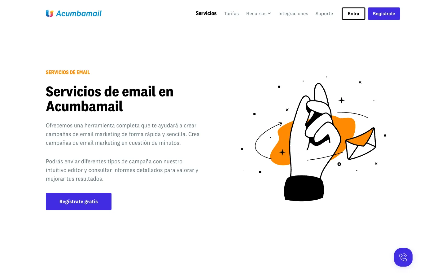 Acumbamail website: email services page
