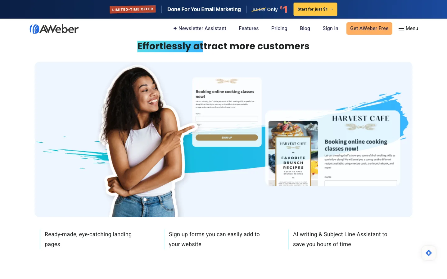 AWeber website: product/features section