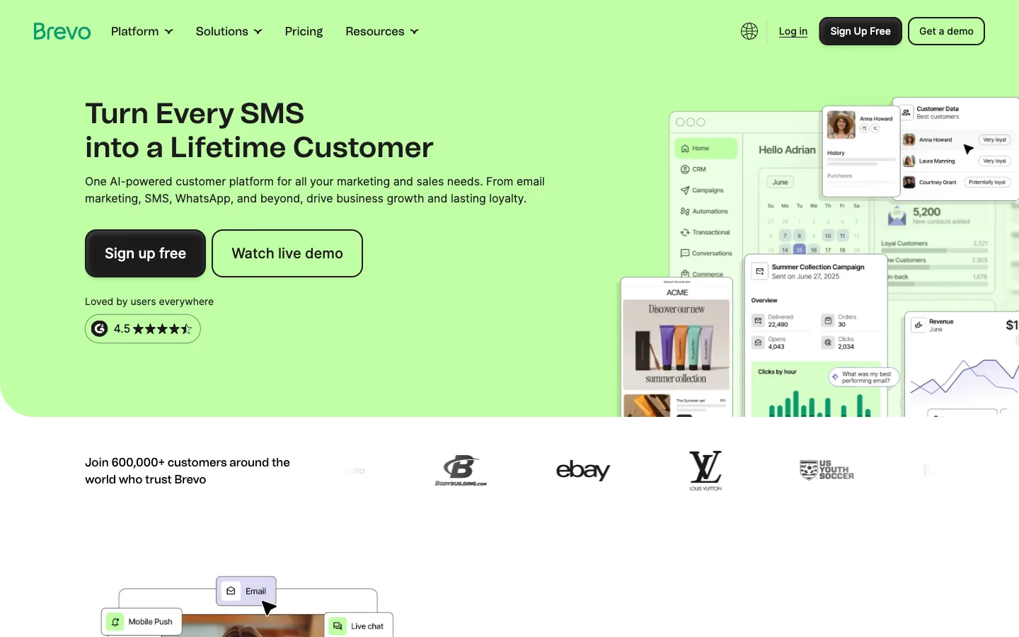 Brevo website: homepage hero section