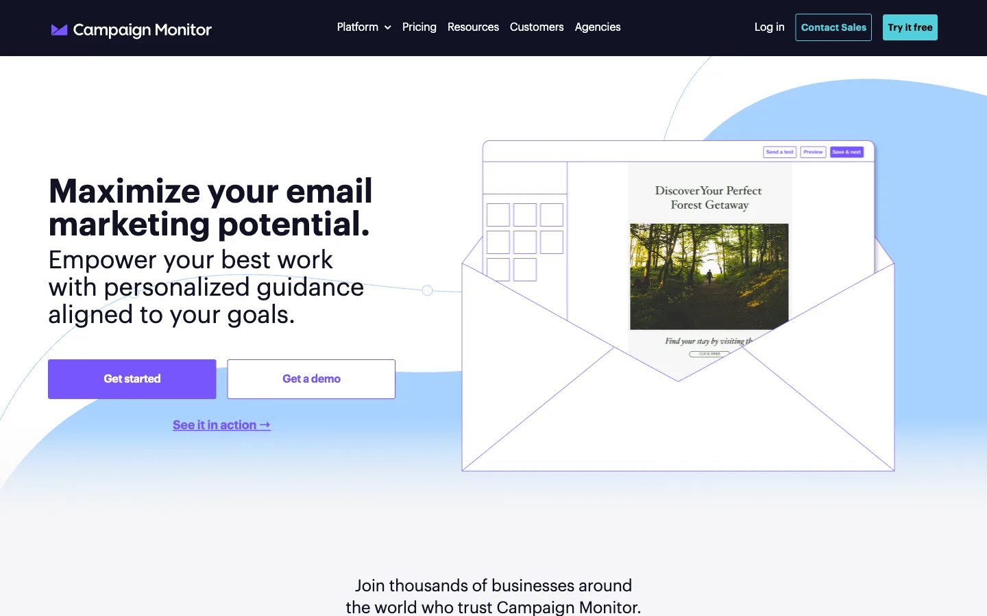 Campaign Monitor website: homepage hero section