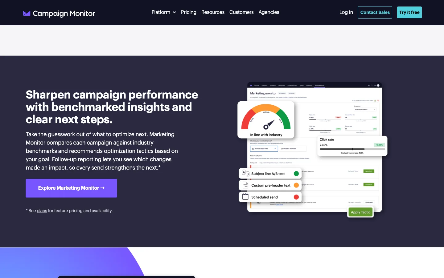 Campaign Monitor website: product/features section