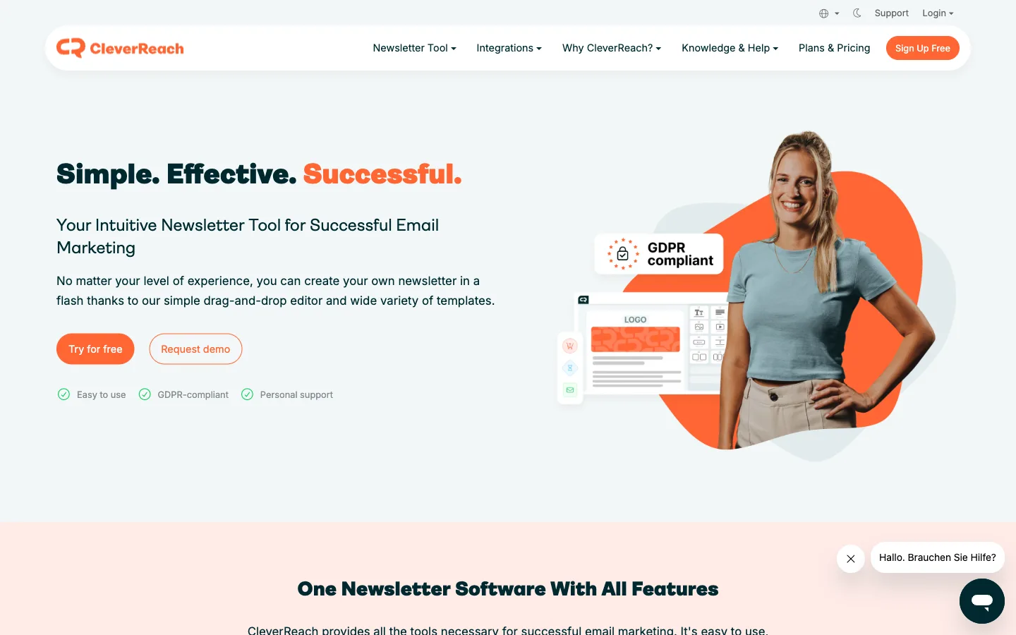 CleverReach website: homepage hero section