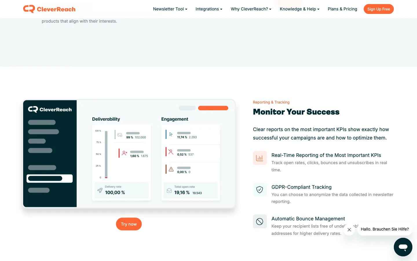 CleverReach website: product/features section