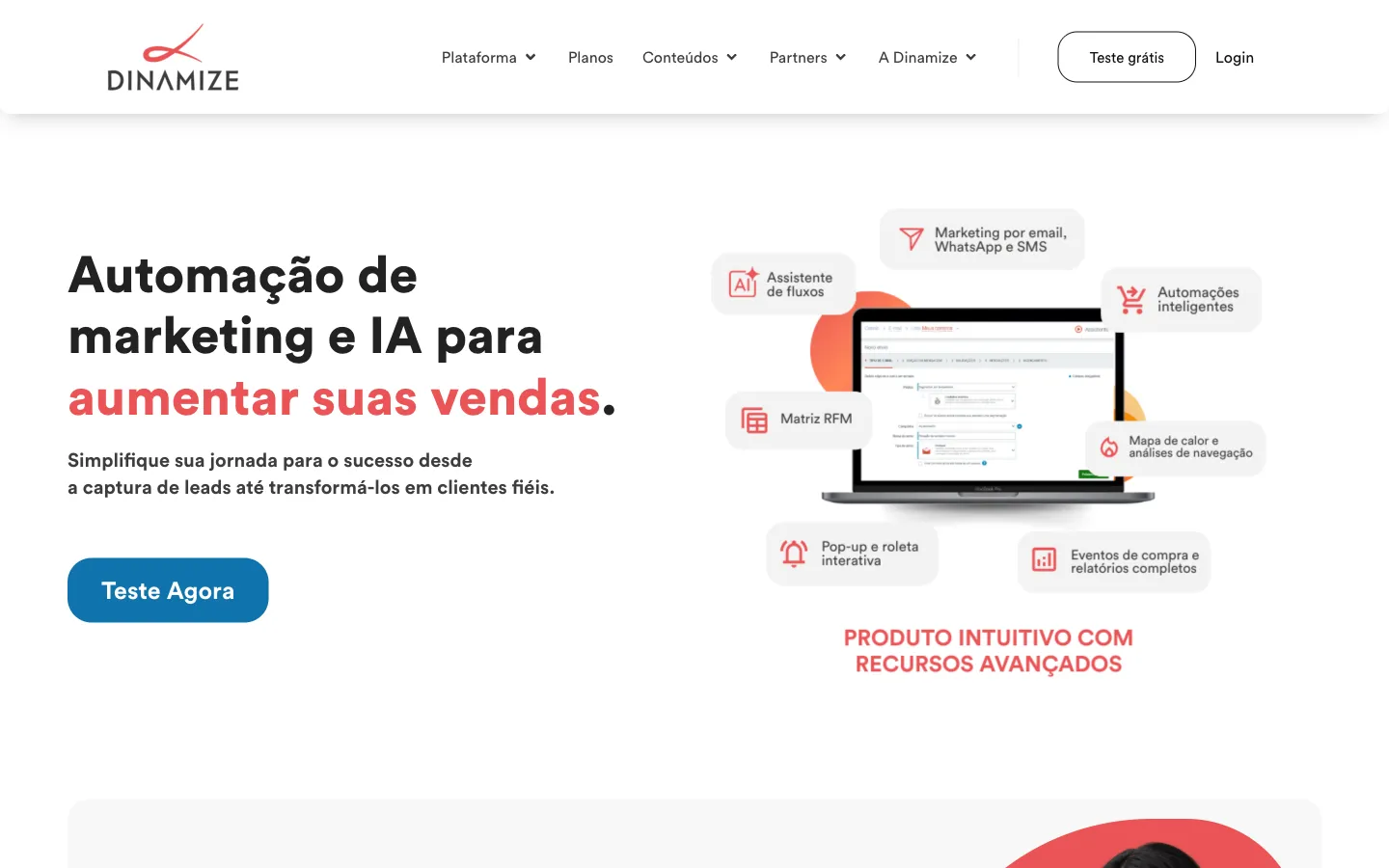 Dinamize website: homepage hero section
