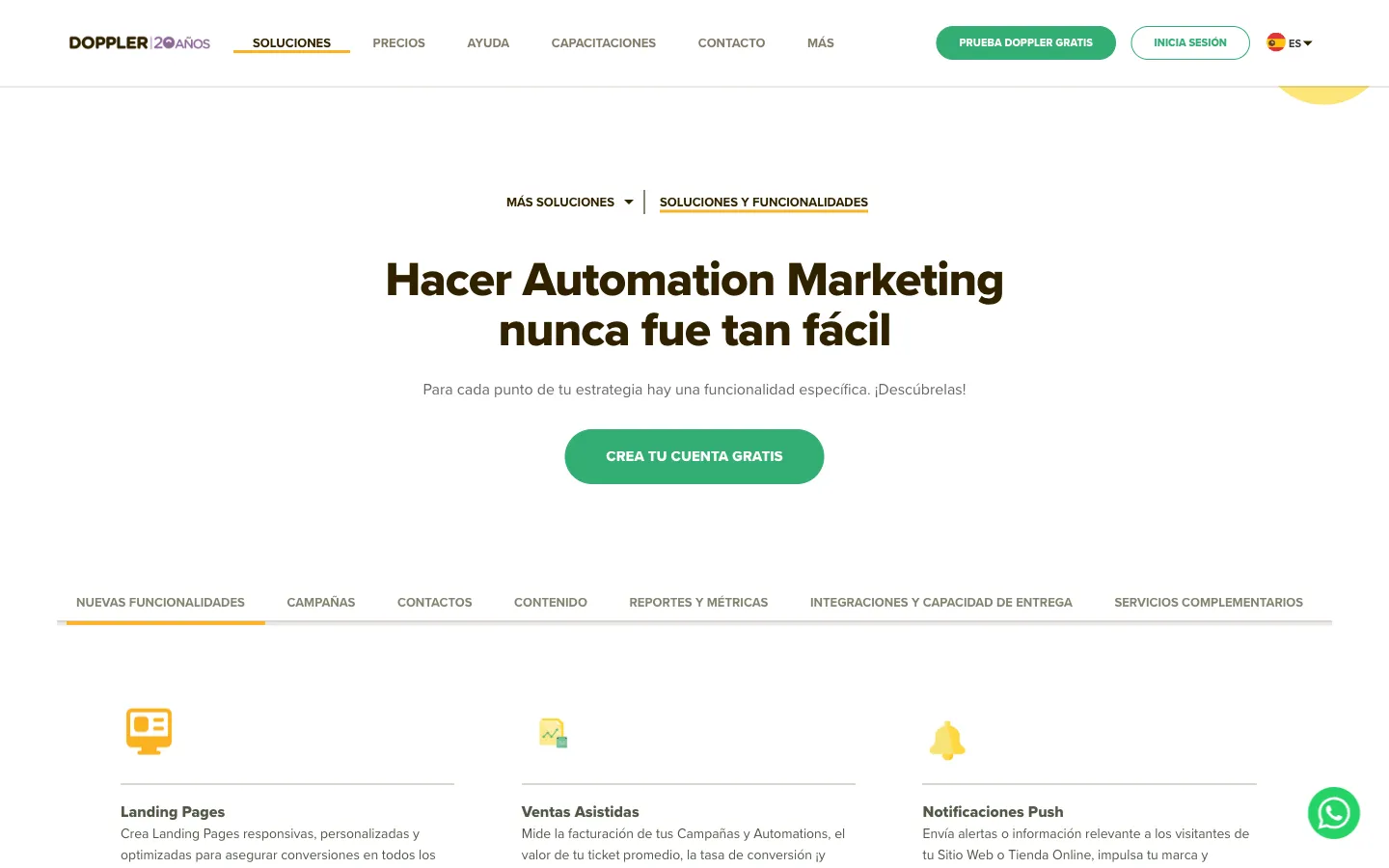Doppler website: email marketing features page