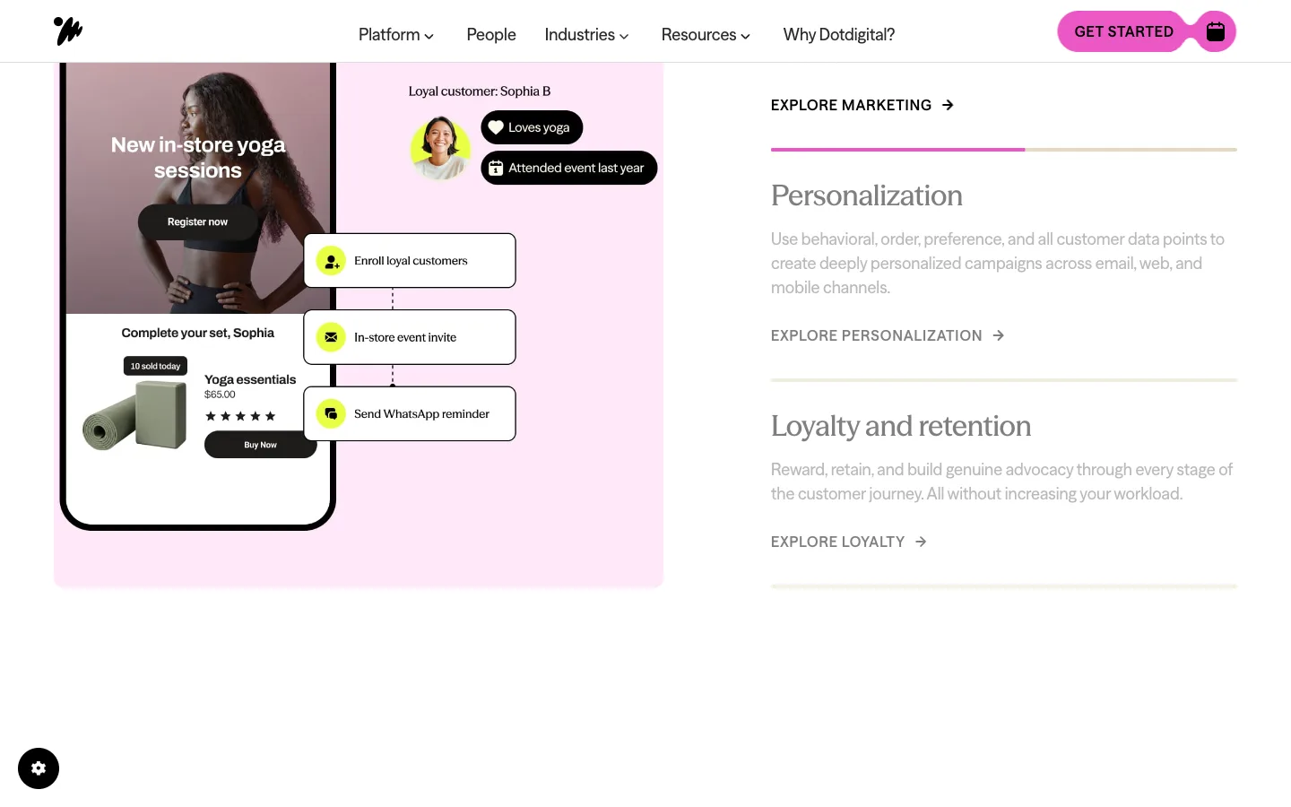 Dotdigital website: product/features section