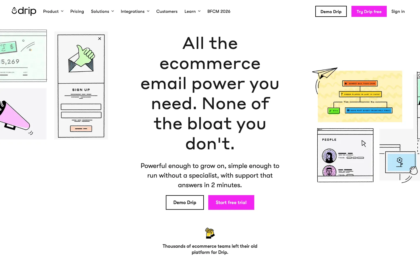 Drip website: homepage hero section