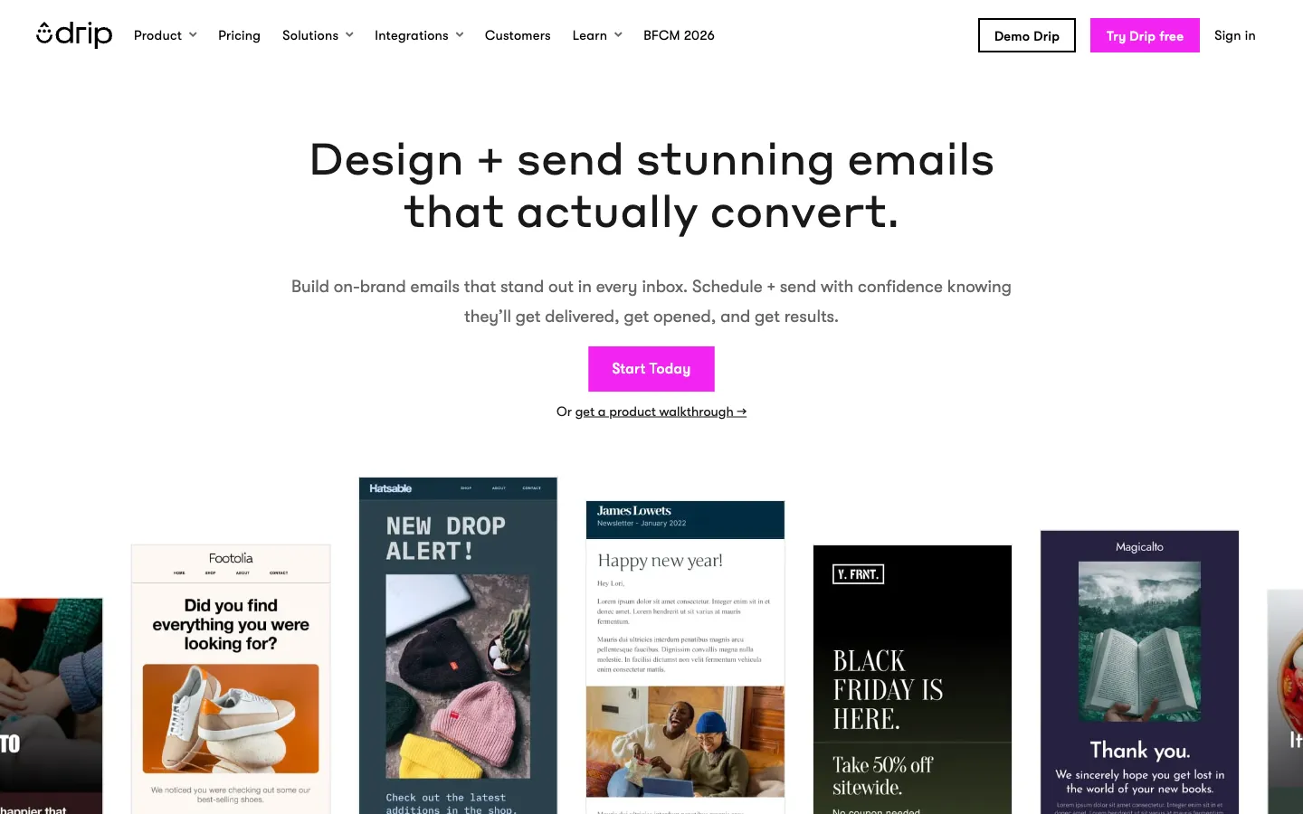 Drip website: email marketing product page