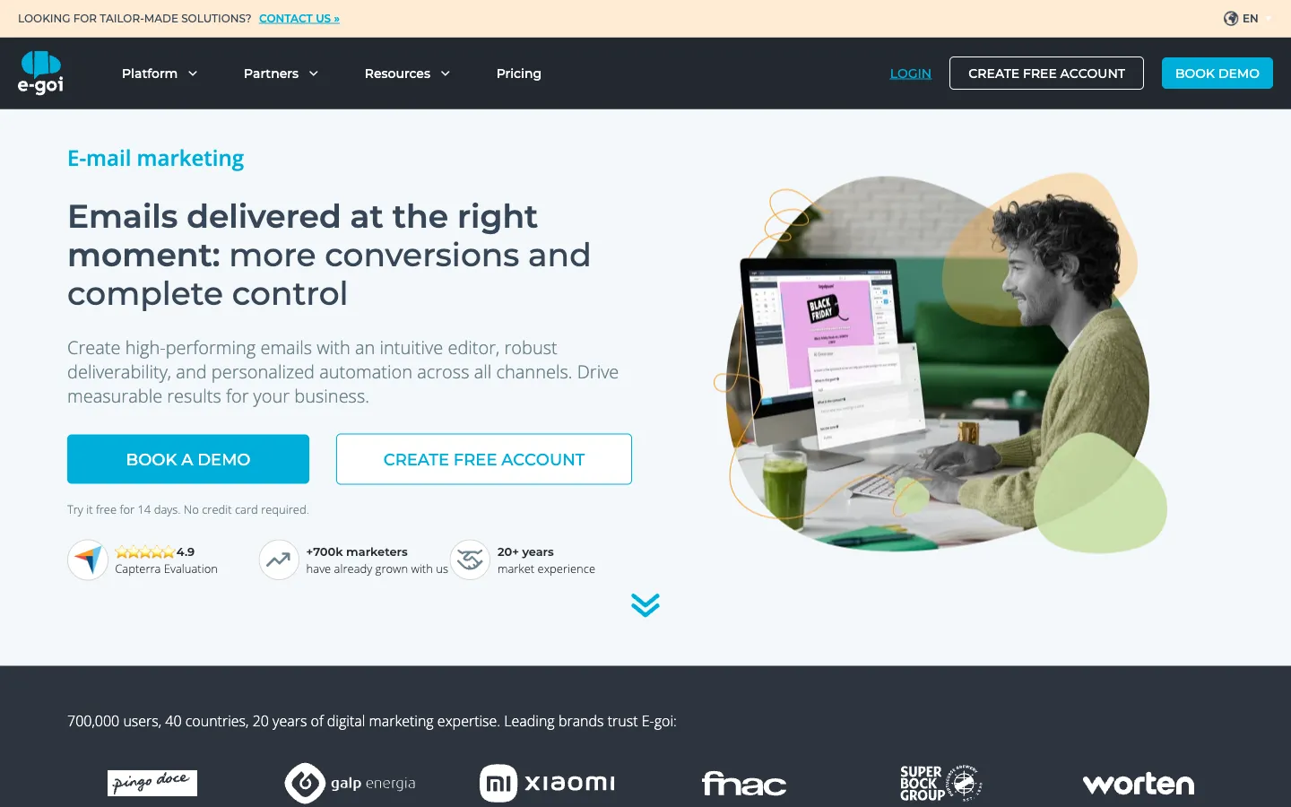 E-goi website: email marketing product page
