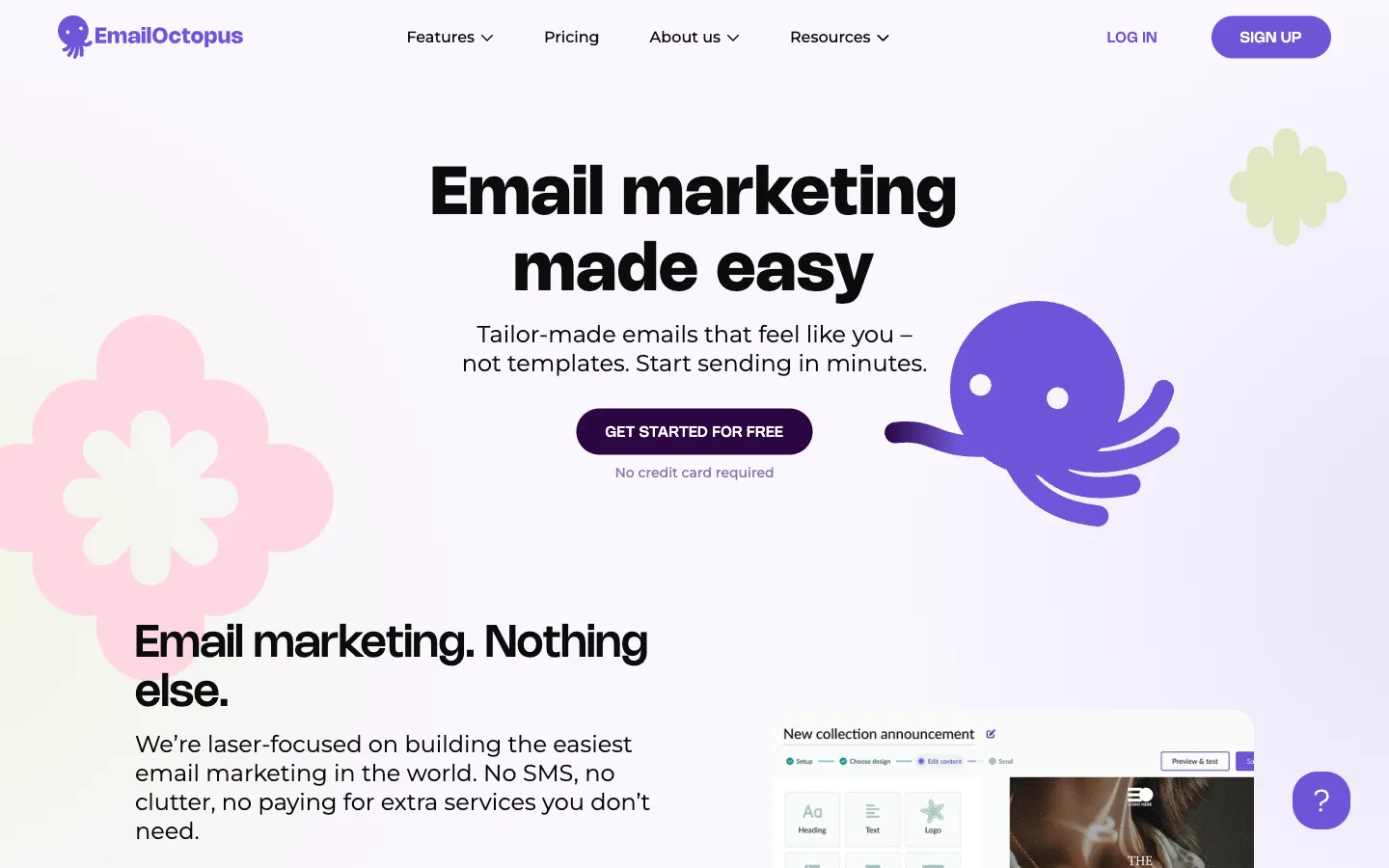 EmailOctopus website: homepage hero section