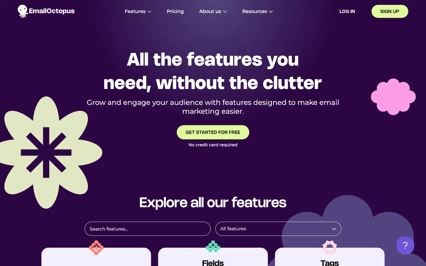 EmailOctopus website: features overview page