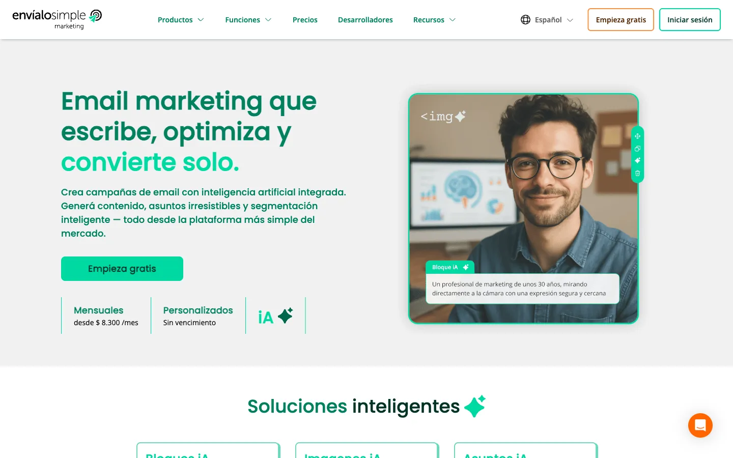 EnvialoSimple website: homepage hero section