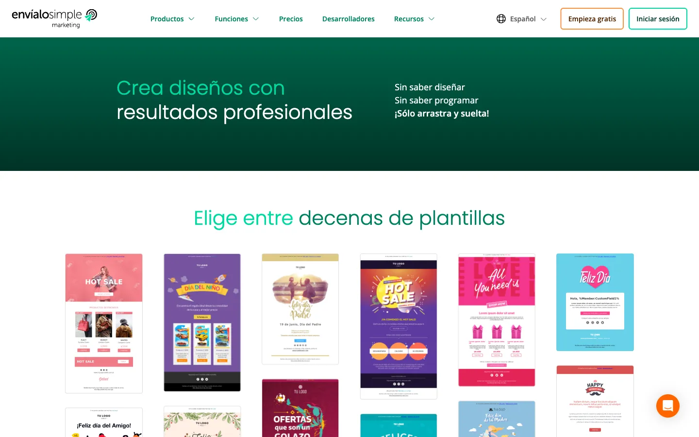 EnvialoSimple website: visual editor and templates page