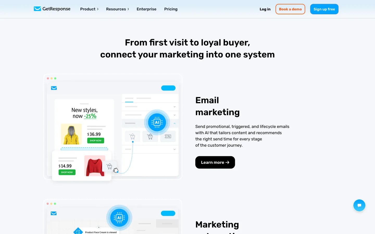 GetResponse website: product/features section