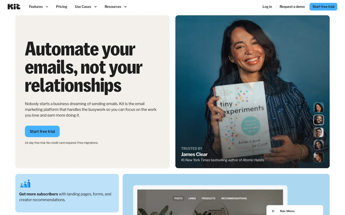 Kit website: homepage hero section