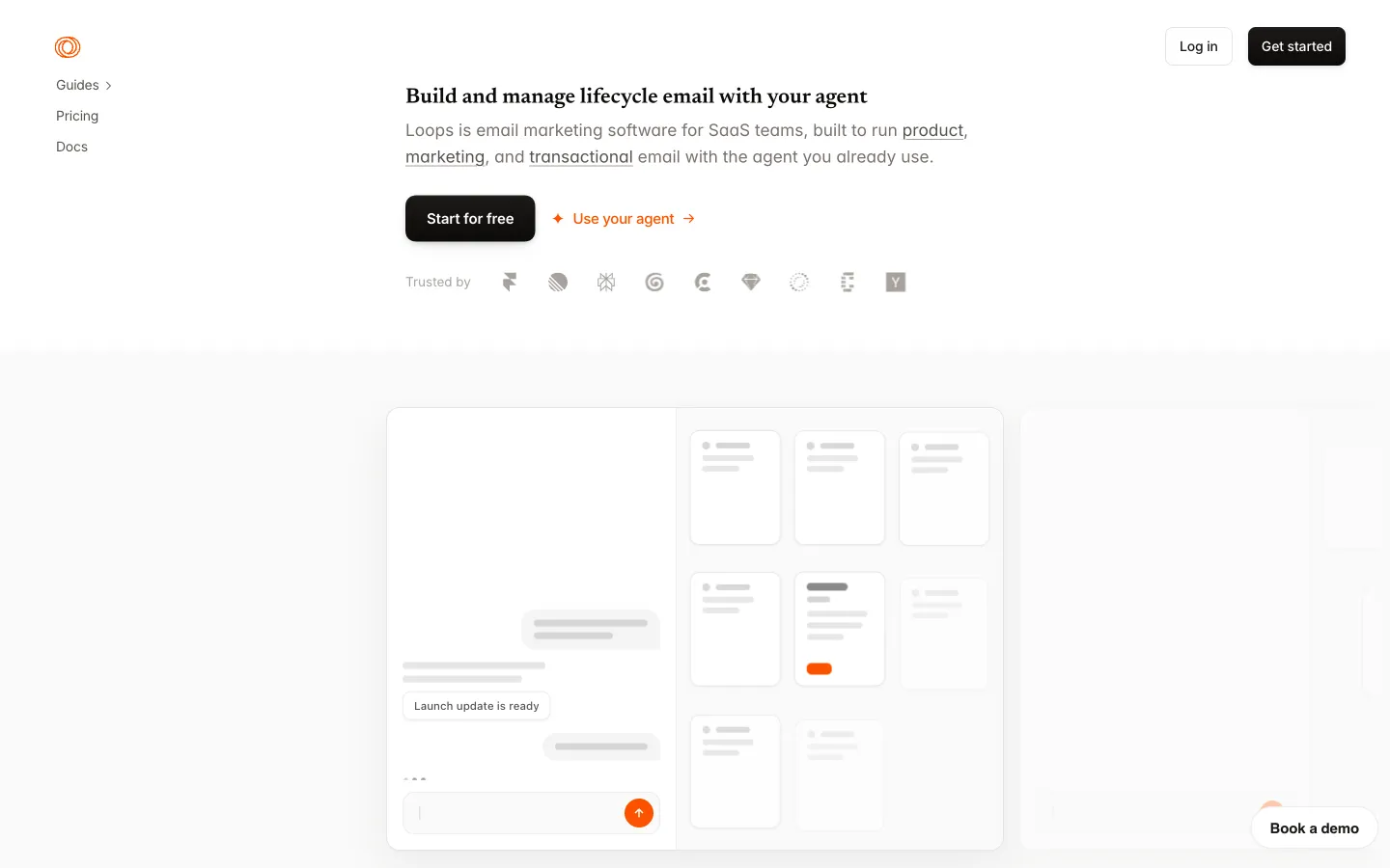 Loops website: homepage hero section