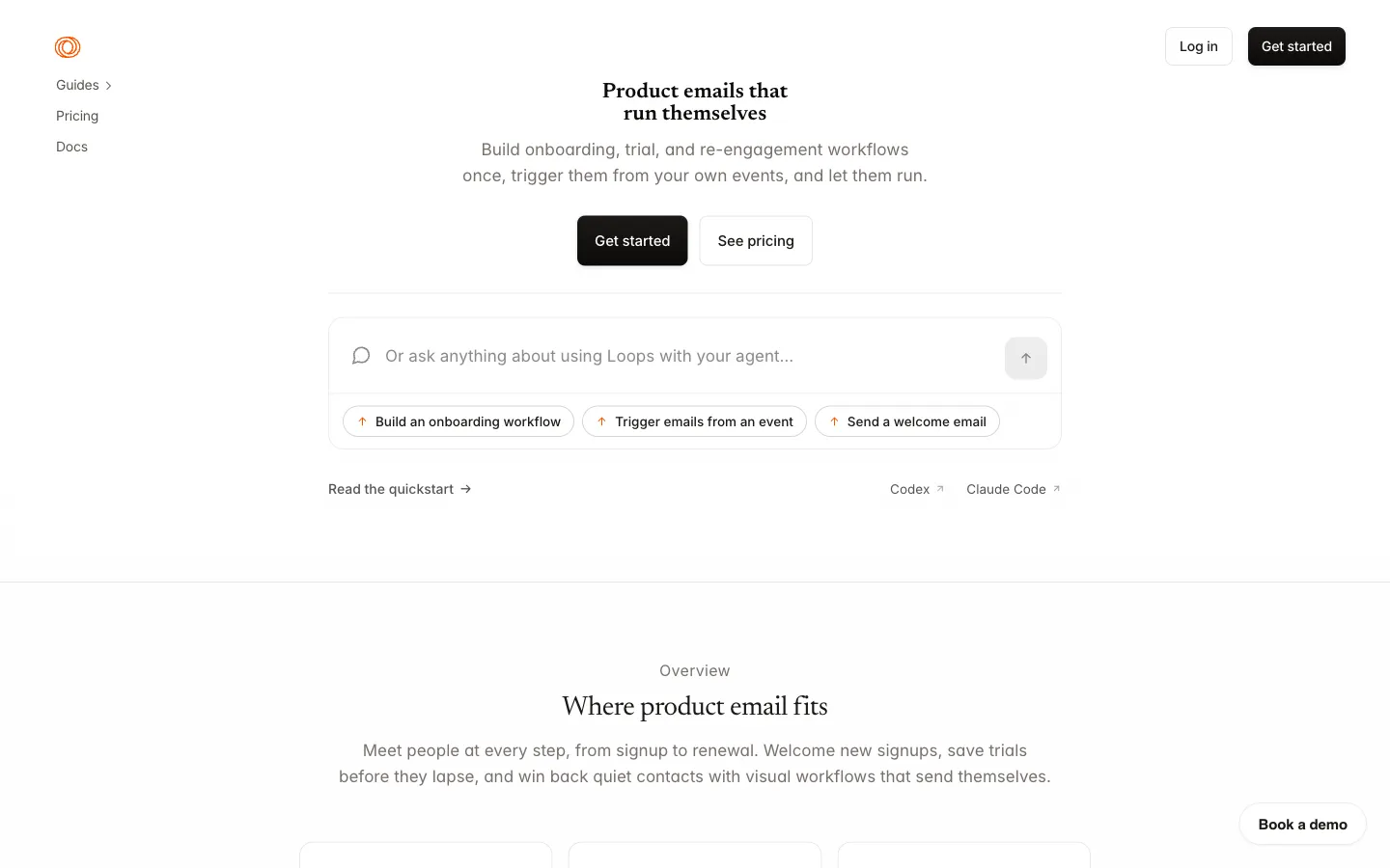 Loops website: product email page