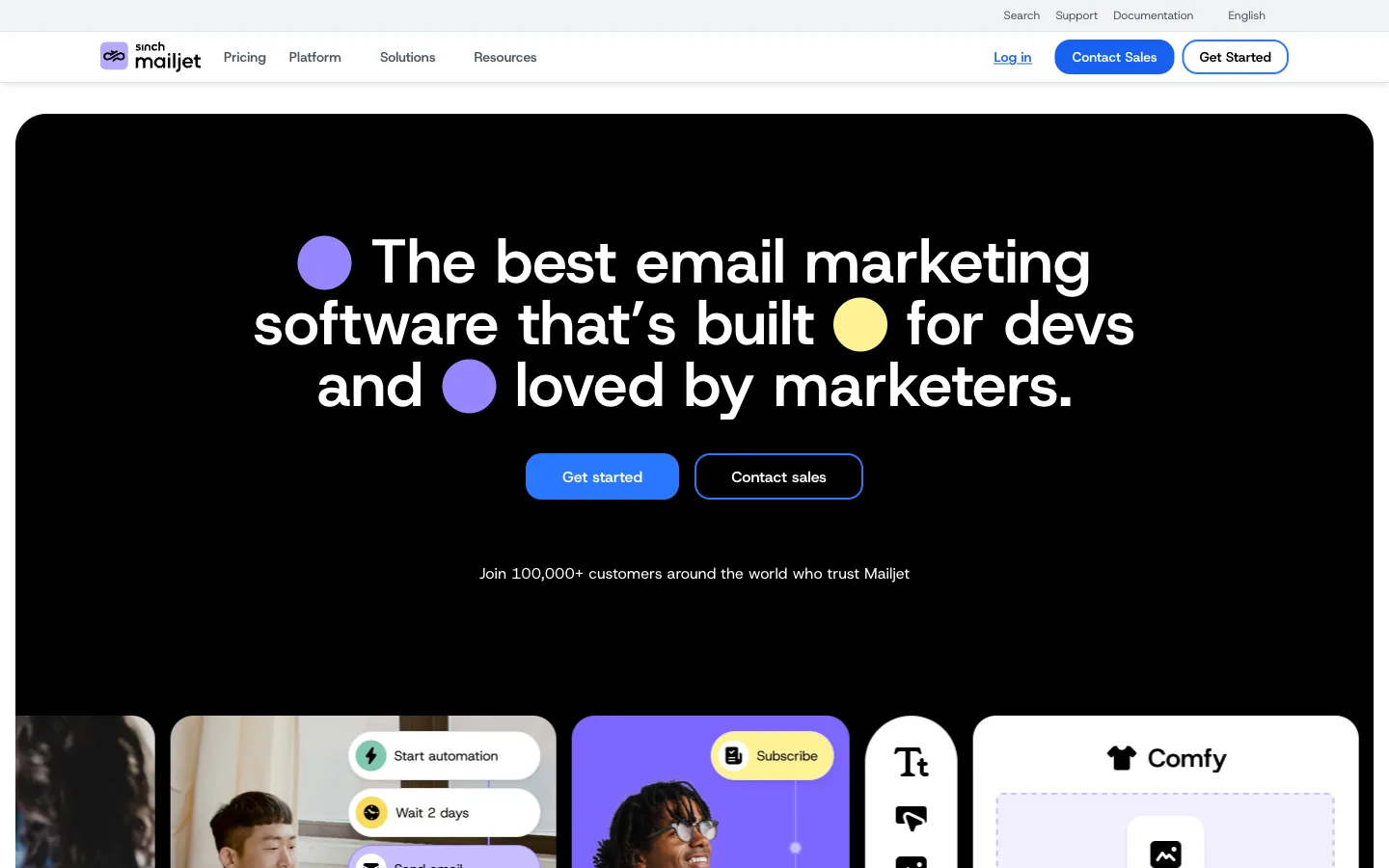 Mailjet website: homepage hero section