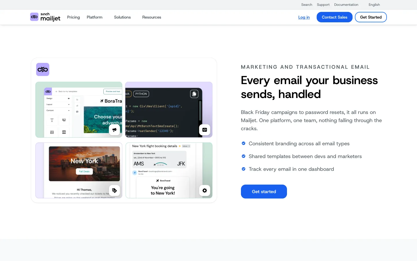 Mailjet website: product/features section