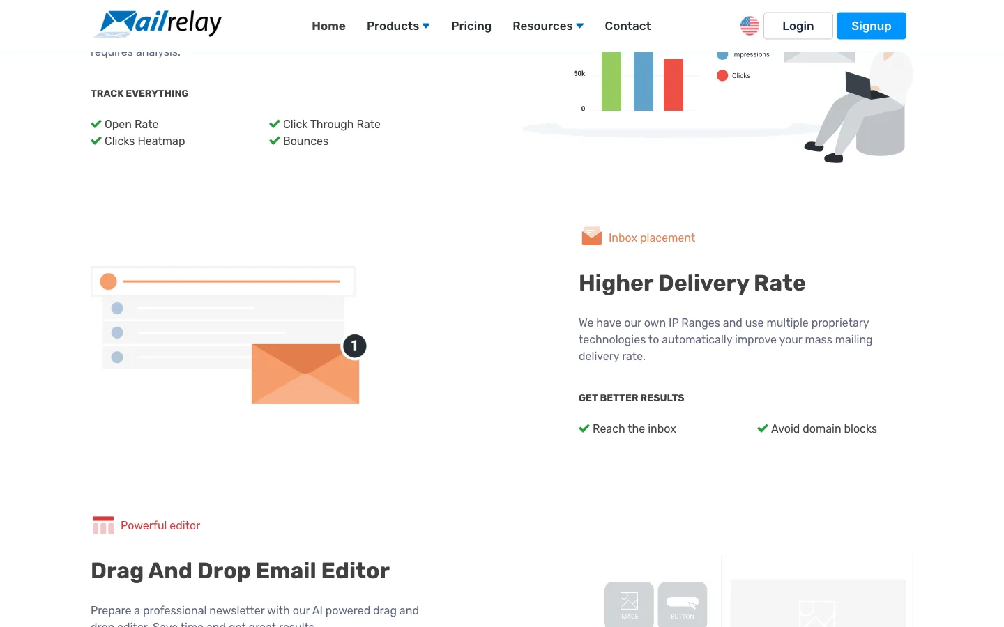 Mailrelay website: product/features section