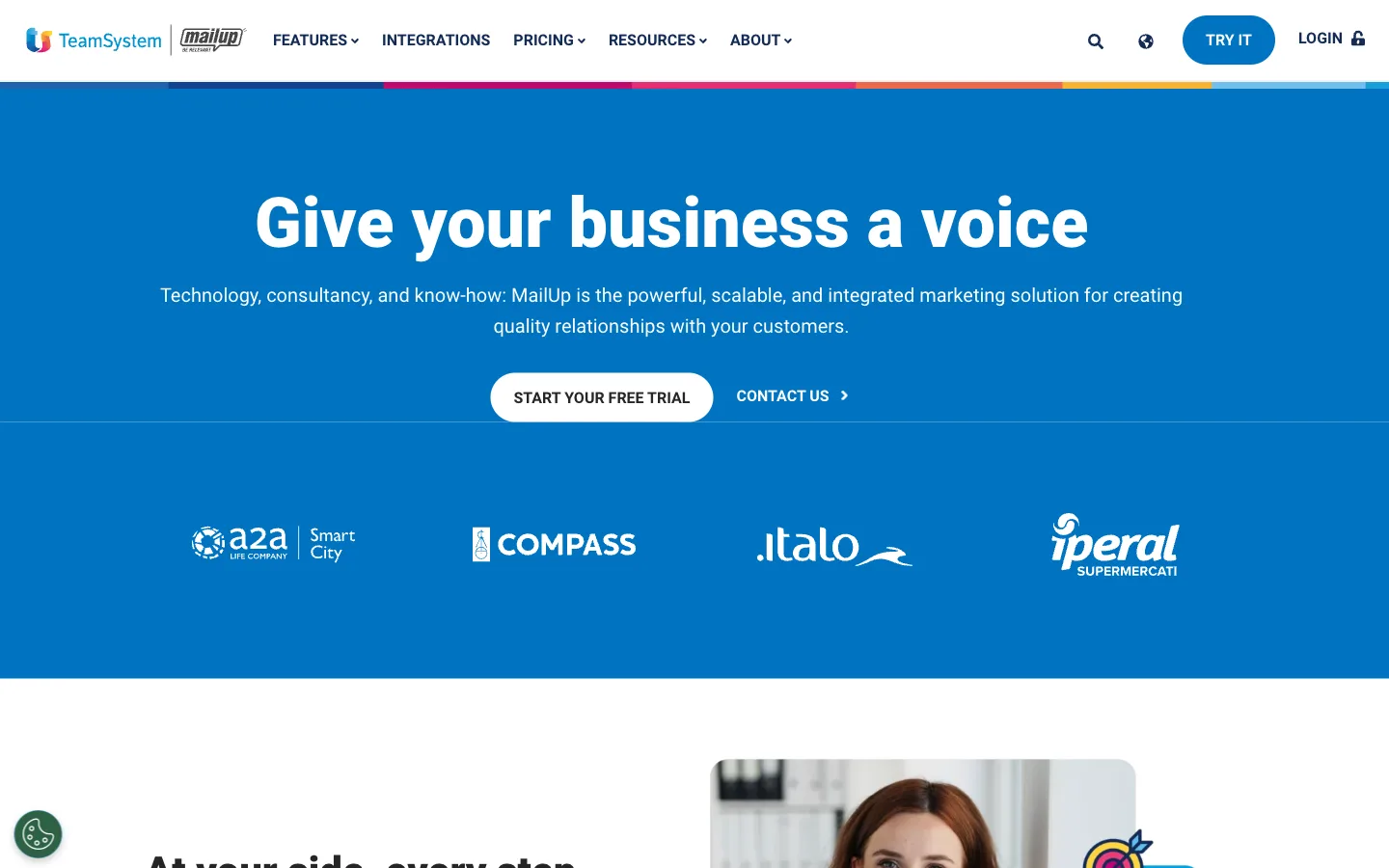 MailUp website: homepage hero section