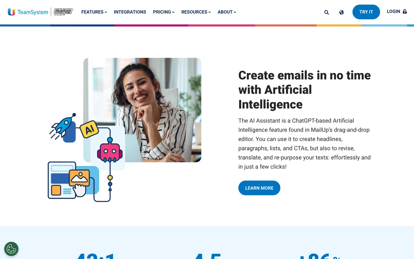 MailUp website: product/features section