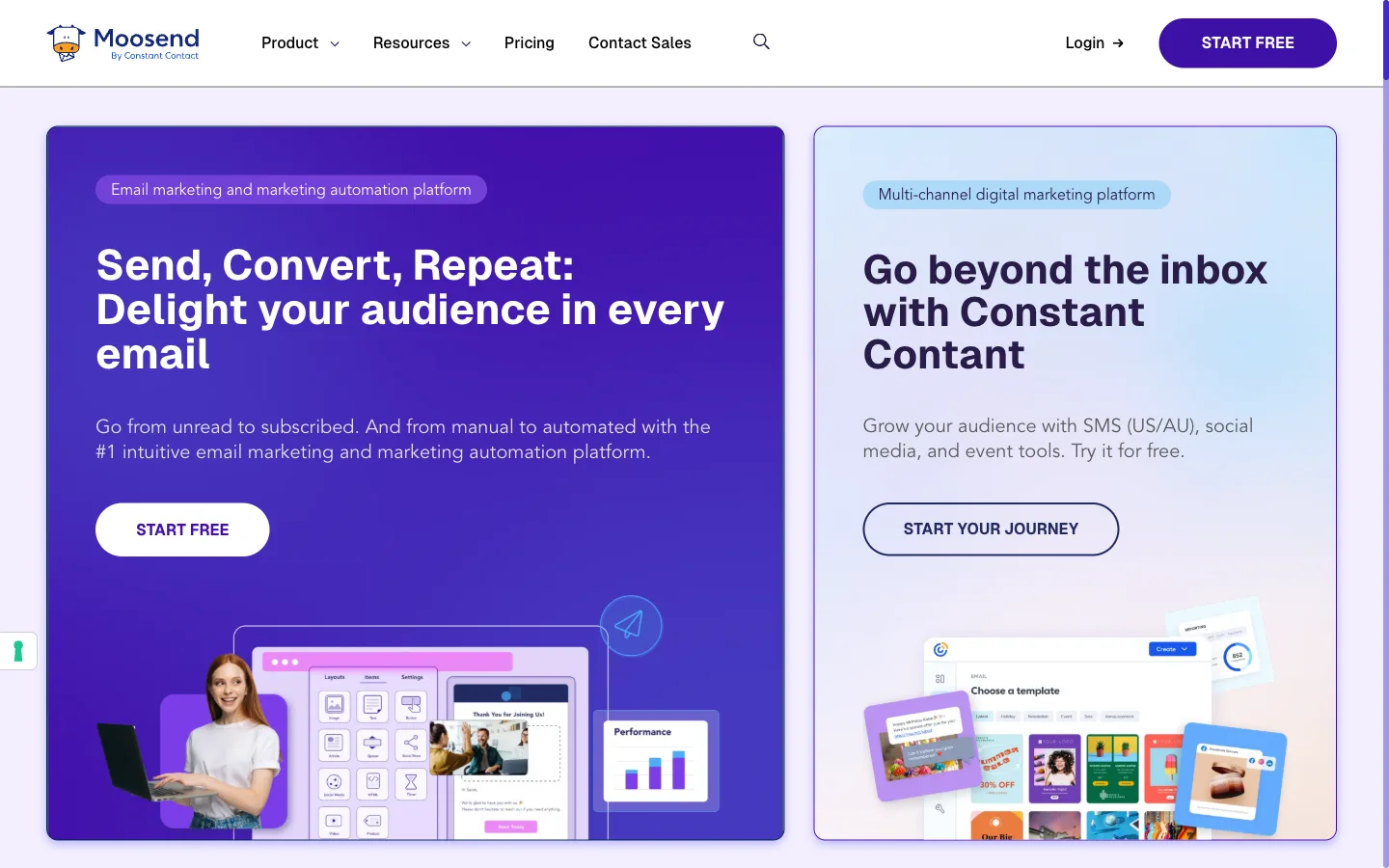 Moosend website: homepage hero section