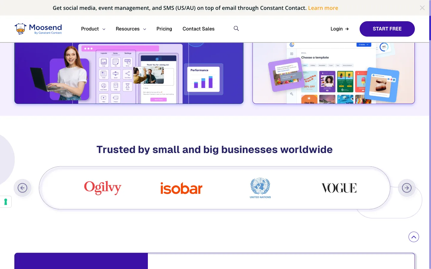 Moosend website: product/features section