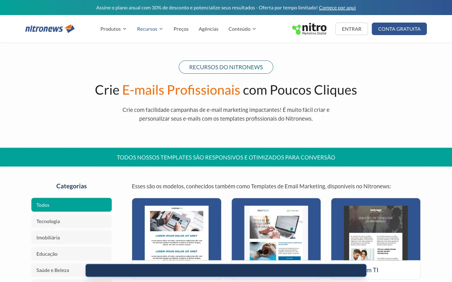 Nitronews website: email templates feature page
