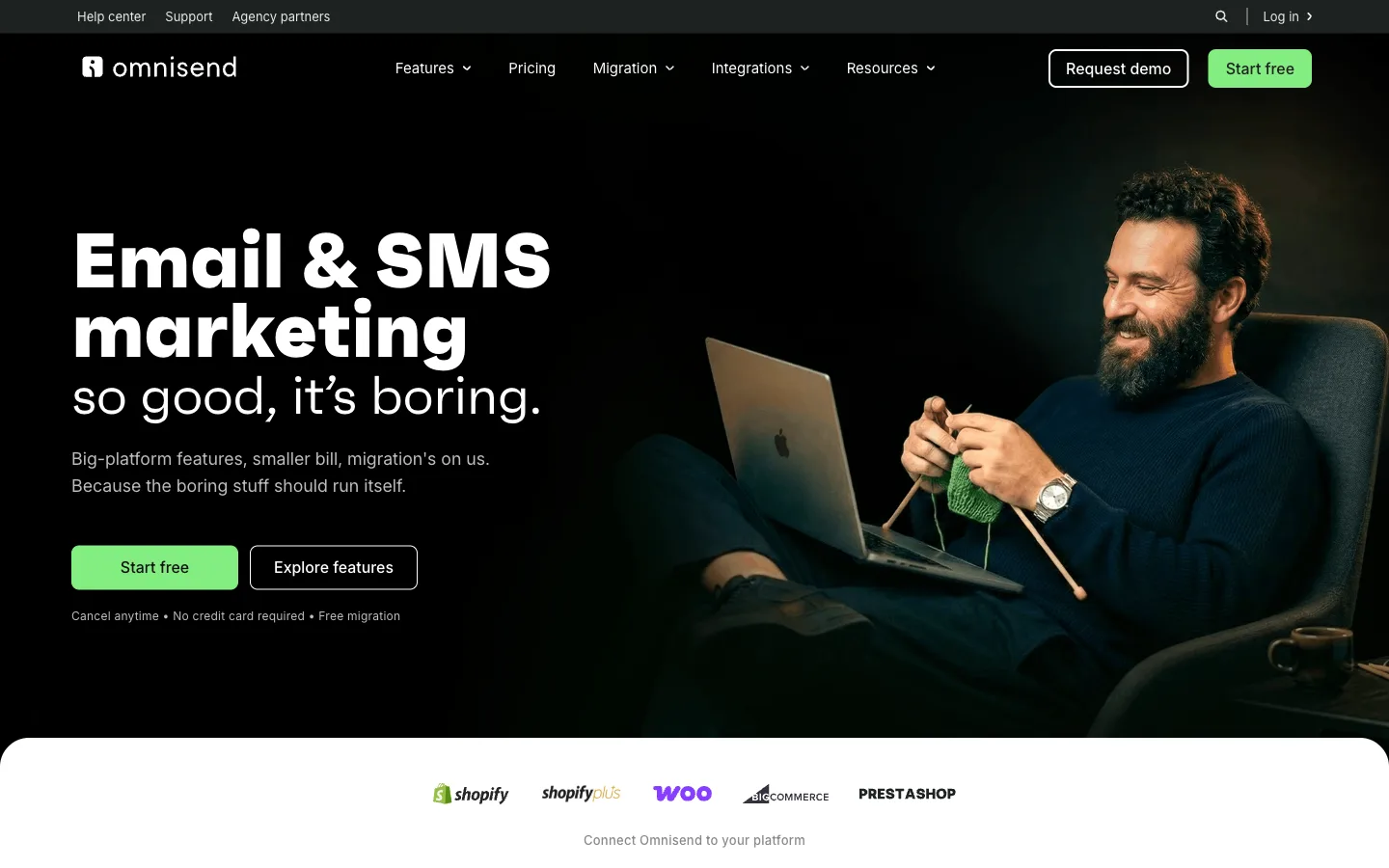 Omnisend website: homepage hero section