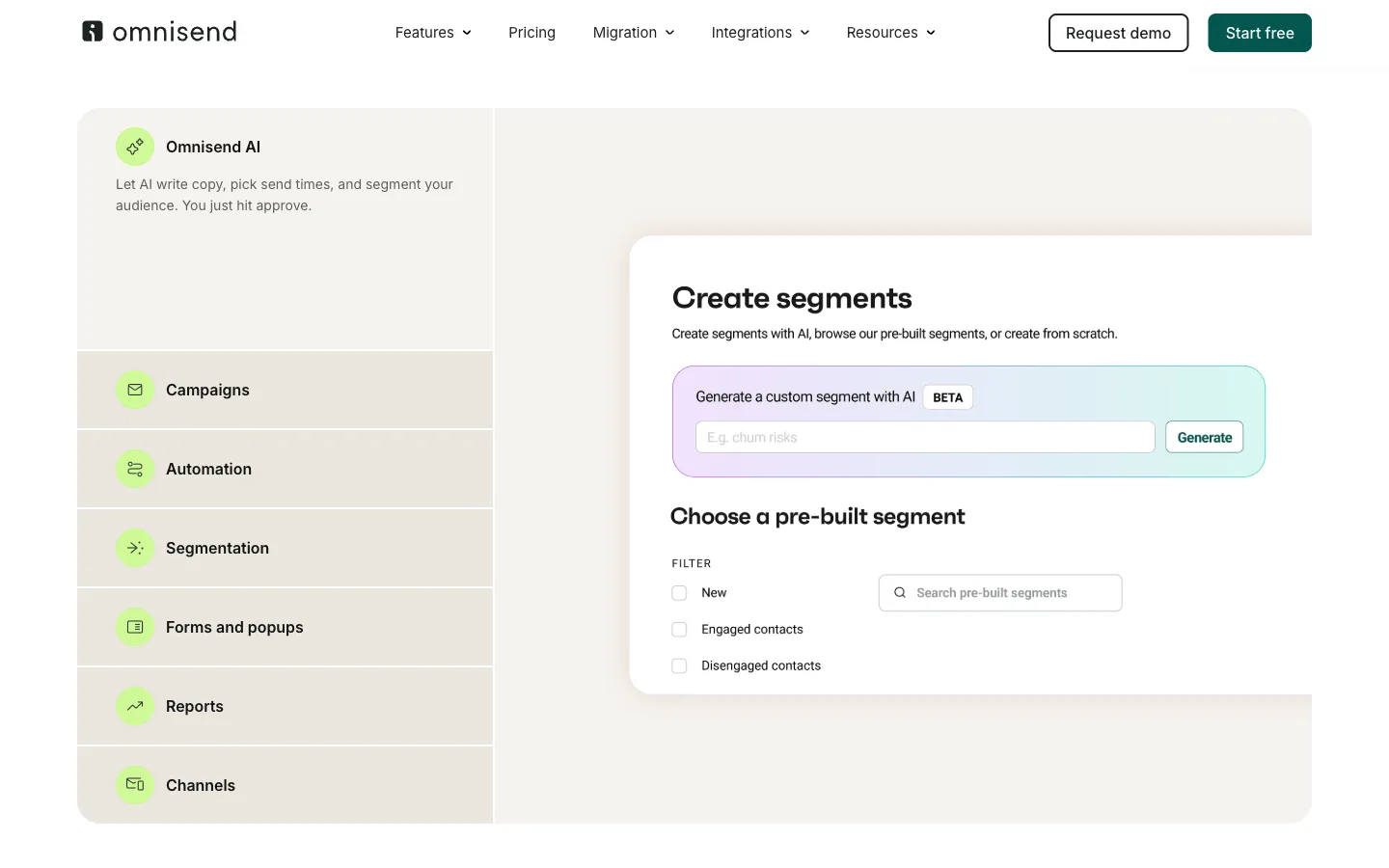Omnisend website: product/features section