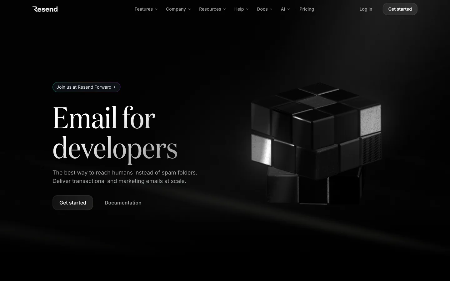Resend website: homepage hero section
