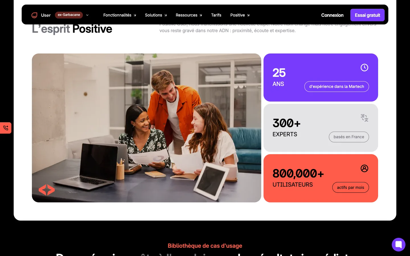 Sarbacane (Positive User) website: product/features section