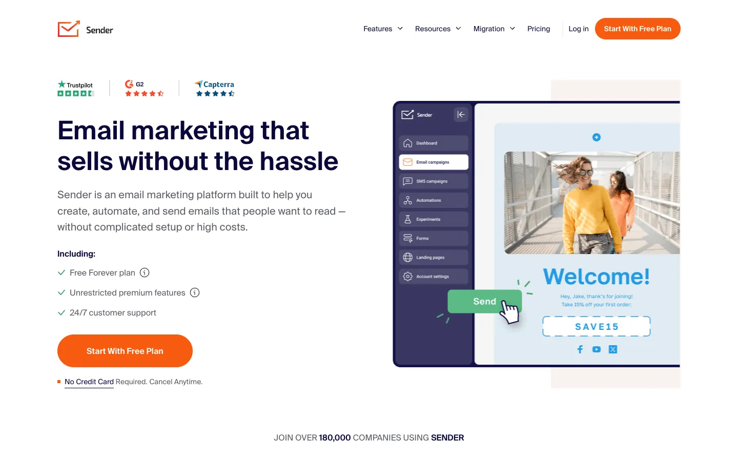 Sender website: homepage hero section