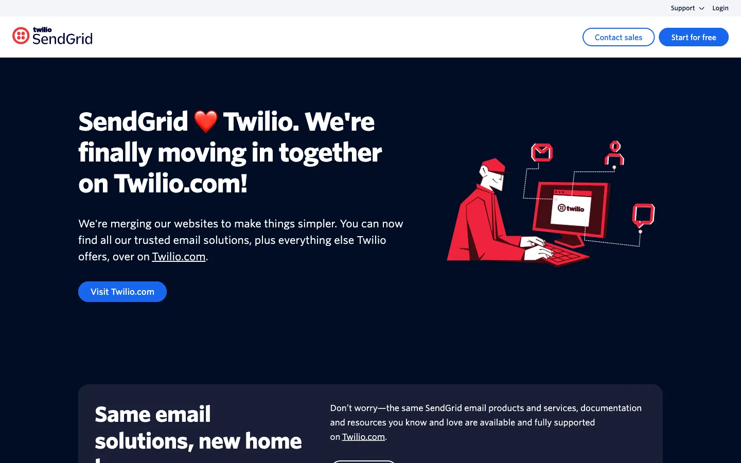 SendGrid website: homepage hero section