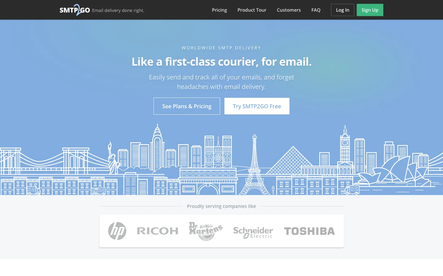 SMTP2GO website: homepage hero section
