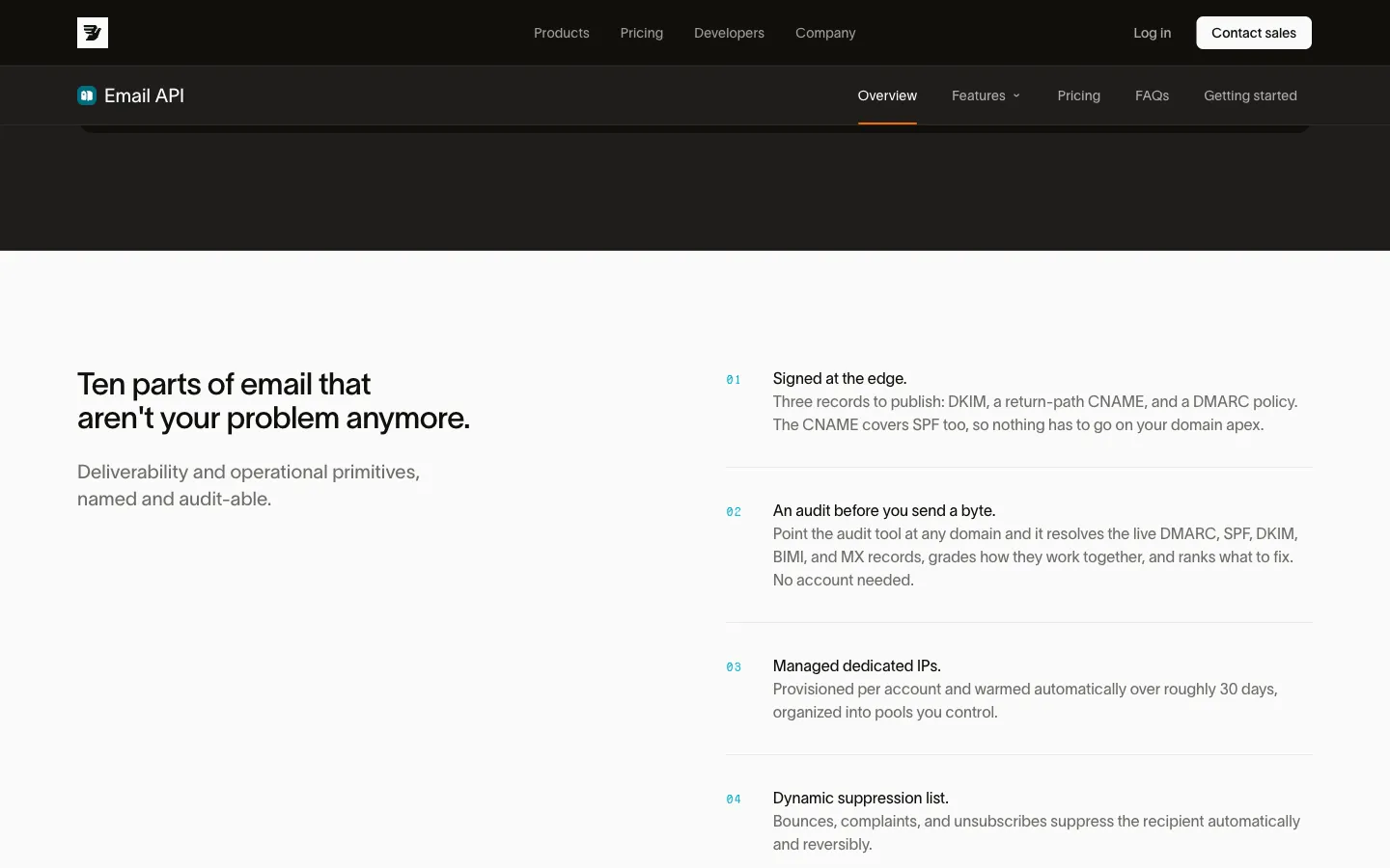 Bird website: email deliverability features section