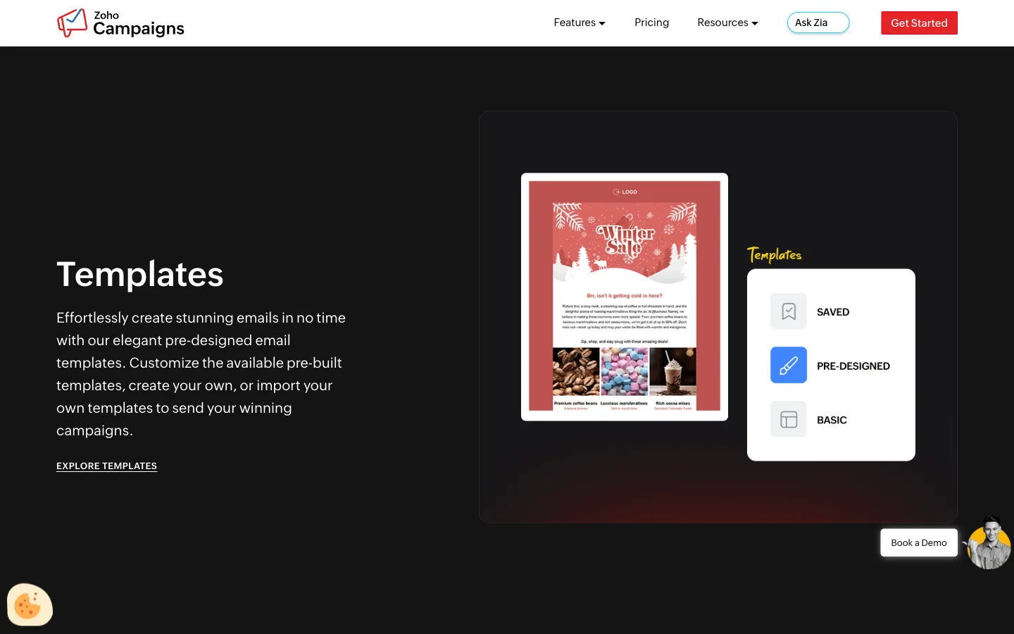 Zoho Campaigns website: product/features section